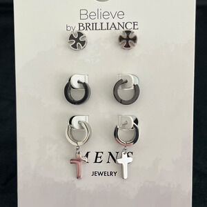 Believe by Brilliance Men's Fashion Earring Set Stainless Steel